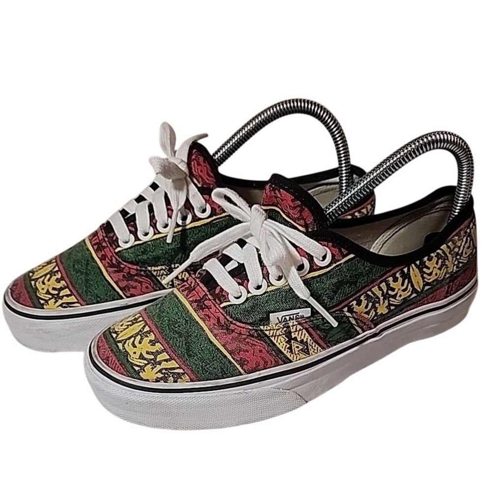 Vans Authentic‎ Van Doren Tribal Print Sneakers Men 6 Women 7.5 Red Green Yellow